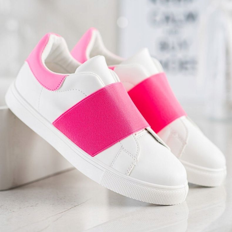 SHELOVET Sapatos deslizantes com elástico branco rosa 2 SHELOVET Sapatos deslizantes com elástico branco rosa 2