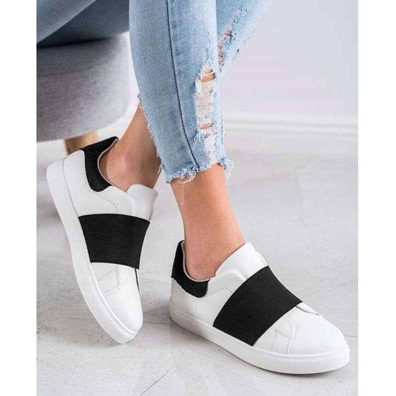 SHELOVET Sapatos deslizantes com elástico branco preto 2