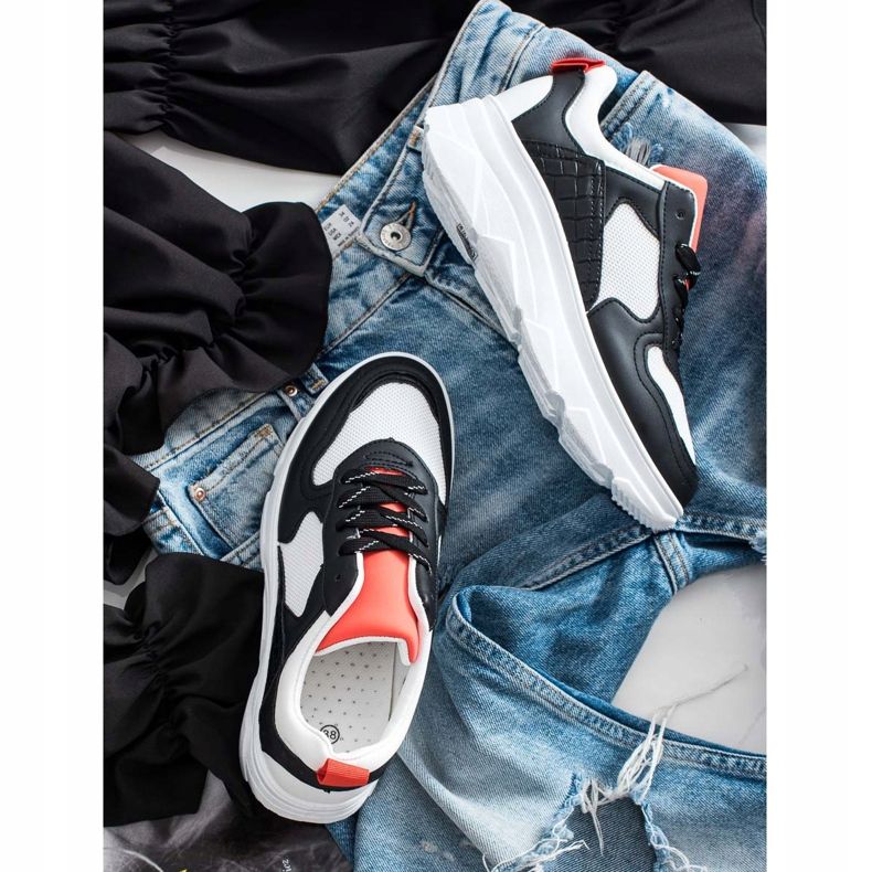 SHELOVET Tênis casuais de couro ecológico branco preto 1