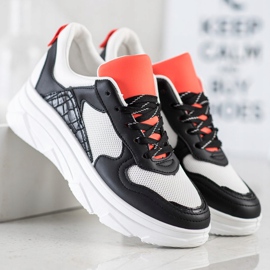 SHELOVET Tênis casuais de couro ecológico branco preto 2