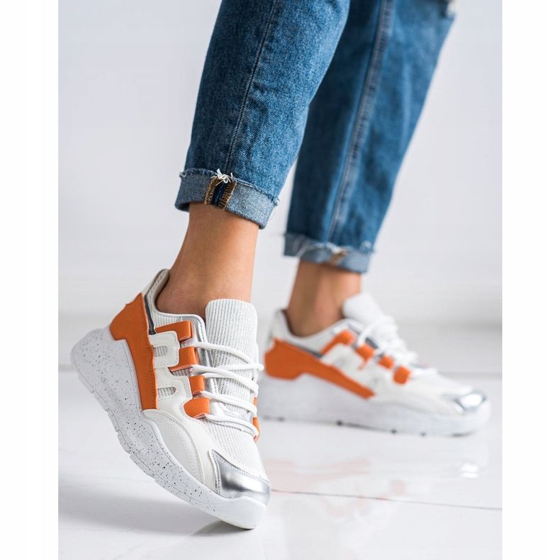 Ideal Shoes Tênis Com Inserção Laranja branco 2