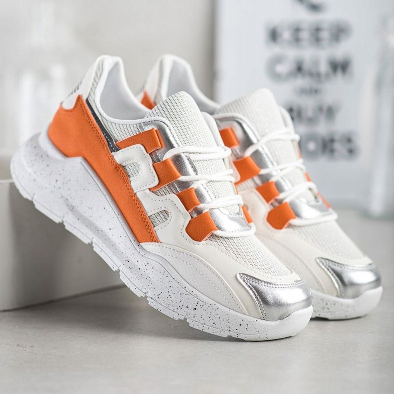 Ideal Shoes Tênis Com Inserção Laranja branco 1