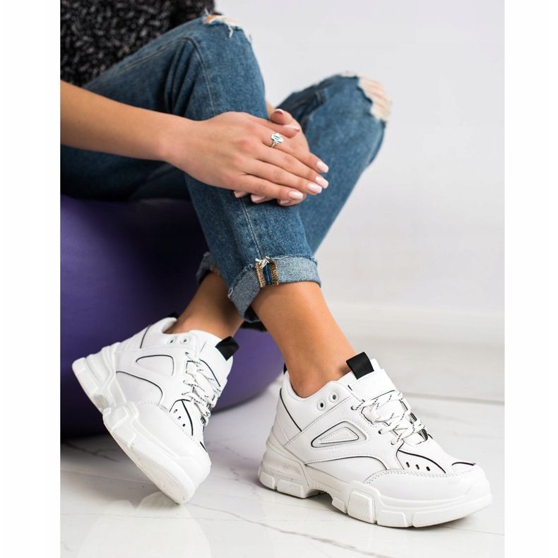 SHELOVET Tênis brancos elegantes preto 1