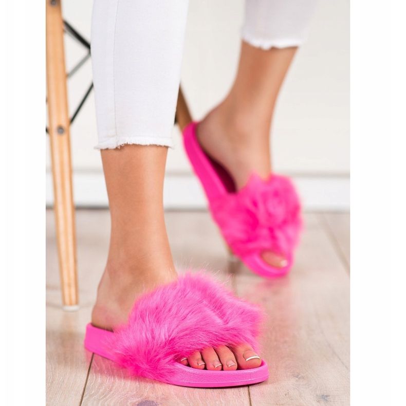 SHELOVET Chinelos de borracha com pele rosa 2