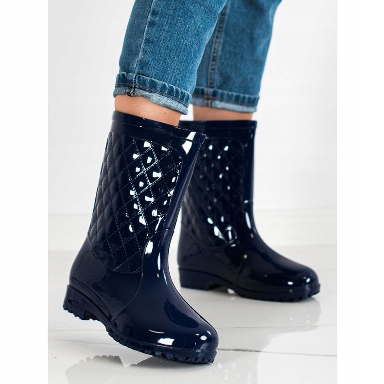 Bona Wellies acolchoados brilhantes azul marinho 1