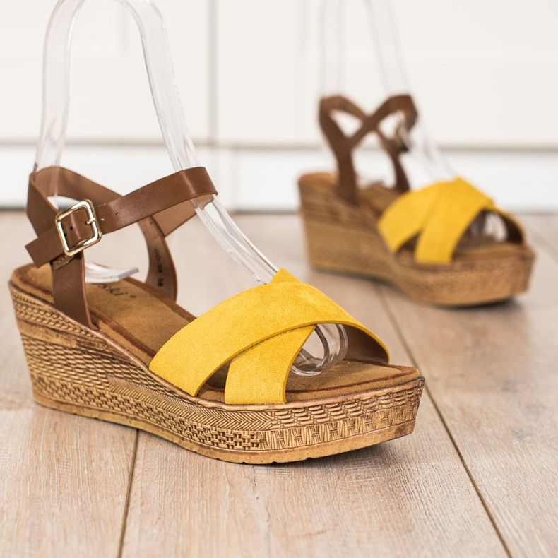 S. BARSKI Sandals Na Koturnie S.BARSKI marrom amarelo 1