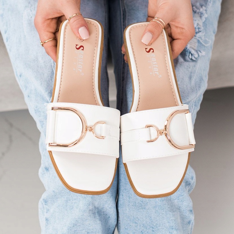 Seastar Chinelos Elegantes Com Ornamento branco 1