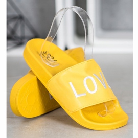 Small Swan LOVE &amp; HATE chinelos de couro ecológico amarelo 2