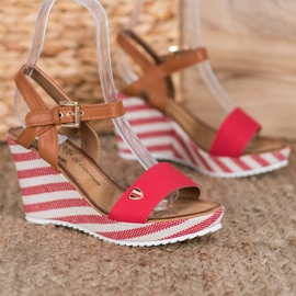 Goodin Sandálias de cunha elegantes marrom vermelho multicolorido 1