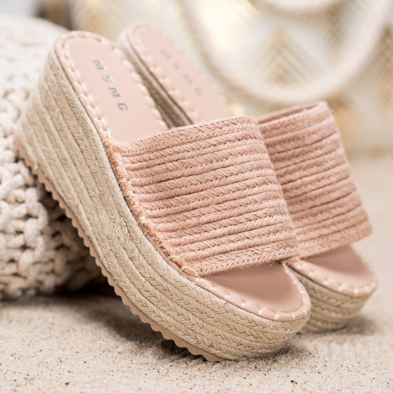 SHELOVET Sandálias de cunha trançada rosa 1