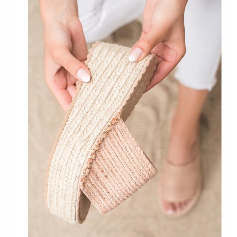 SHELOVET Sandálias de cunha trançada rosa 2