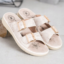 Evento Chinelos confortáveis ​​de couro ecológico castanho 1