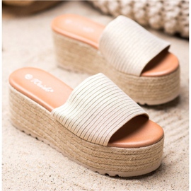 Weide Chinelos em plataforma de palha dourado 1