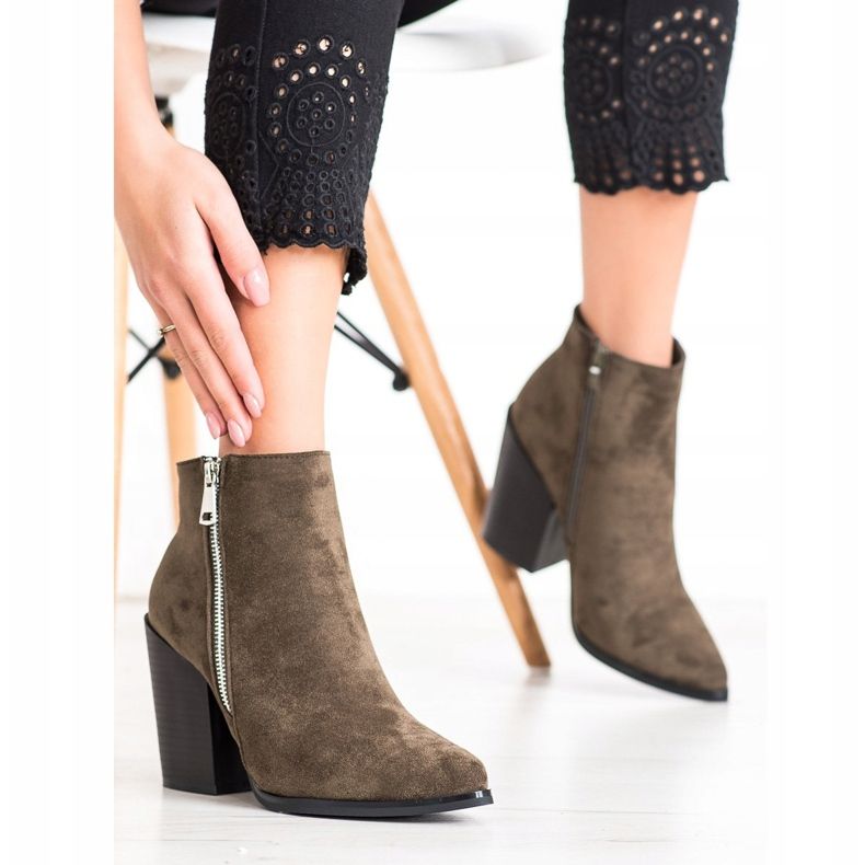 Marquiz Botas quentes com zíper decorativo marrom verde 2