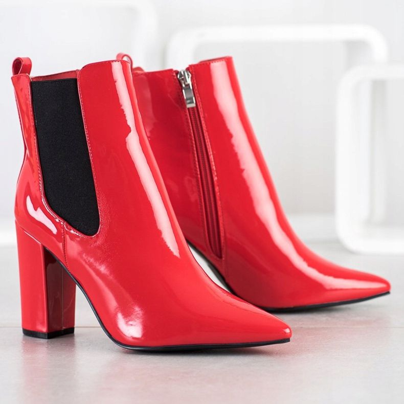 Yes Mile Botas Lacadas In Spitz vermelho 1