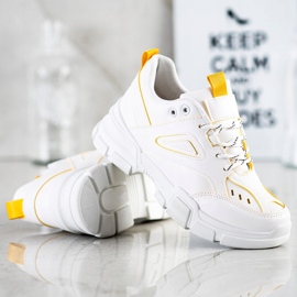 SHELOVET Tênis brancos elegantes amarelo 1