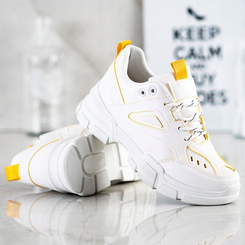 SHELOVET Tênis brancos elegantes amarelo 1