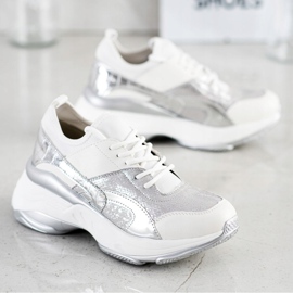 Bestelle Tênis da moda na plataforma branco prata cinza 3