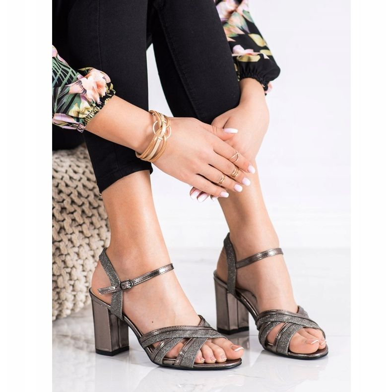 SHELOVET Sandálias de salto alto com glitter castanho 1