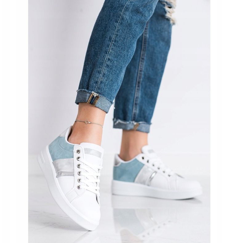 SHELOVET Calçado desportivo com aplicação de camurça branco azul 1