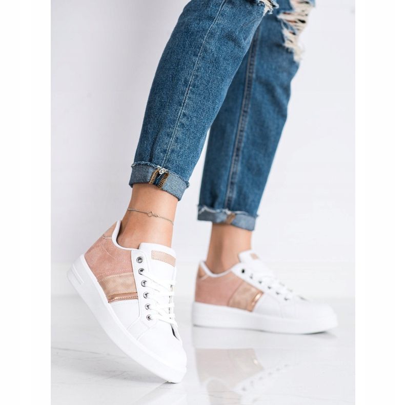 SHELOVET Calçado desportivo com aplicação de camurça branco rosa 1 SHELOVET Calçado desportivo com aplicação de camurça branco rosa 1