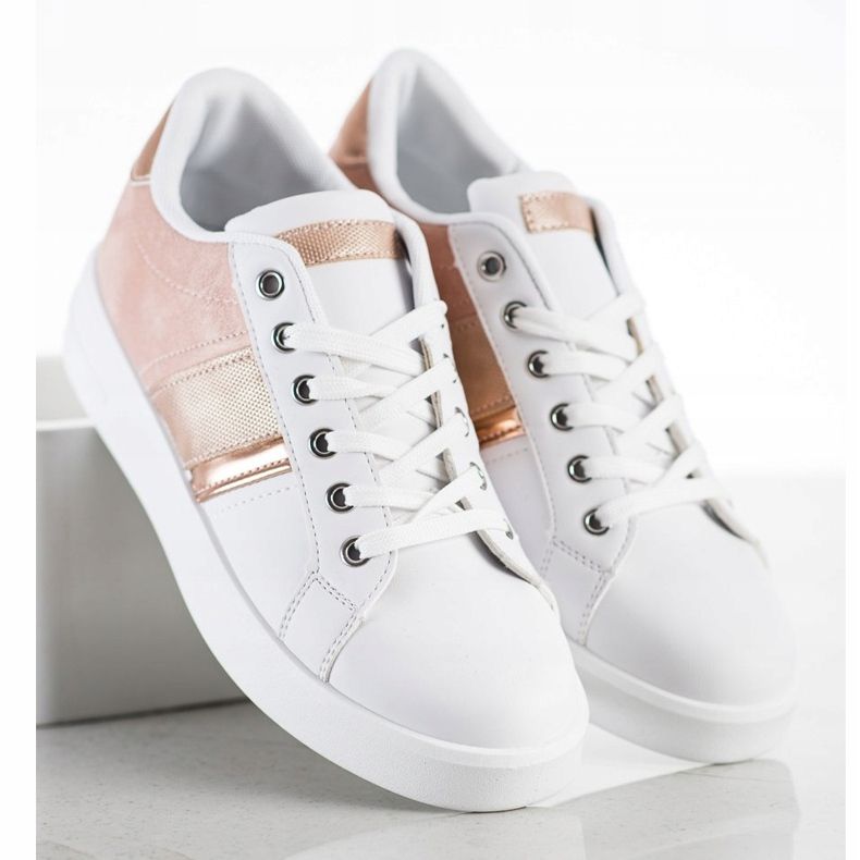 SHELOVET Calçado desportivo com aplicação de camurça branco rosa 2