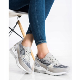 Goodin Tênis com estampa de cobra de couro cinza multicolorido 1 Goodin Tênis com estampa de cobra de couro cinza multicolorido 1