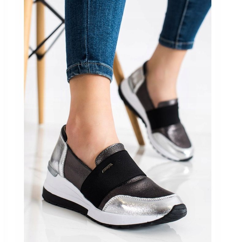 Goodin Tênis de couro prateado prata cinza 1