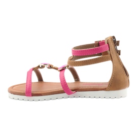 American Club Sapatos infantis de sandálias gladiadoras com zíper rosa americano marrom branco 2