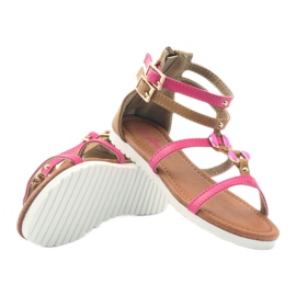 American Club Sapatos infantis de sandálias gladiadoras com zíper rosa americano marrom branco 3