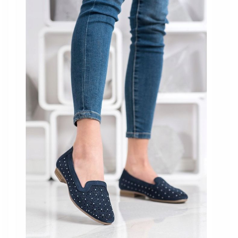 Filippo Senhores de couro com zircônia cúbica azul marinho 1