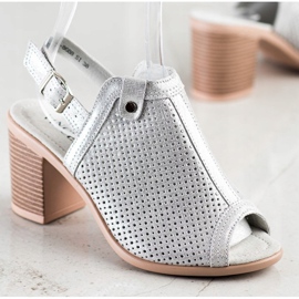 Sandálias brilhantes feitas de couro VINCEZA prata 2