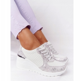 S.Barski Tênis de couro cunha S. Barki branco-prata 1