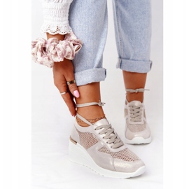 Tênis de couro cunha com malha S.Barski dourado 2