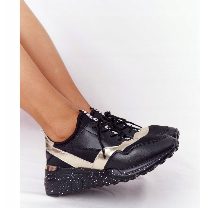 Tênis de couro cunha S.Barski preto e dourado 1