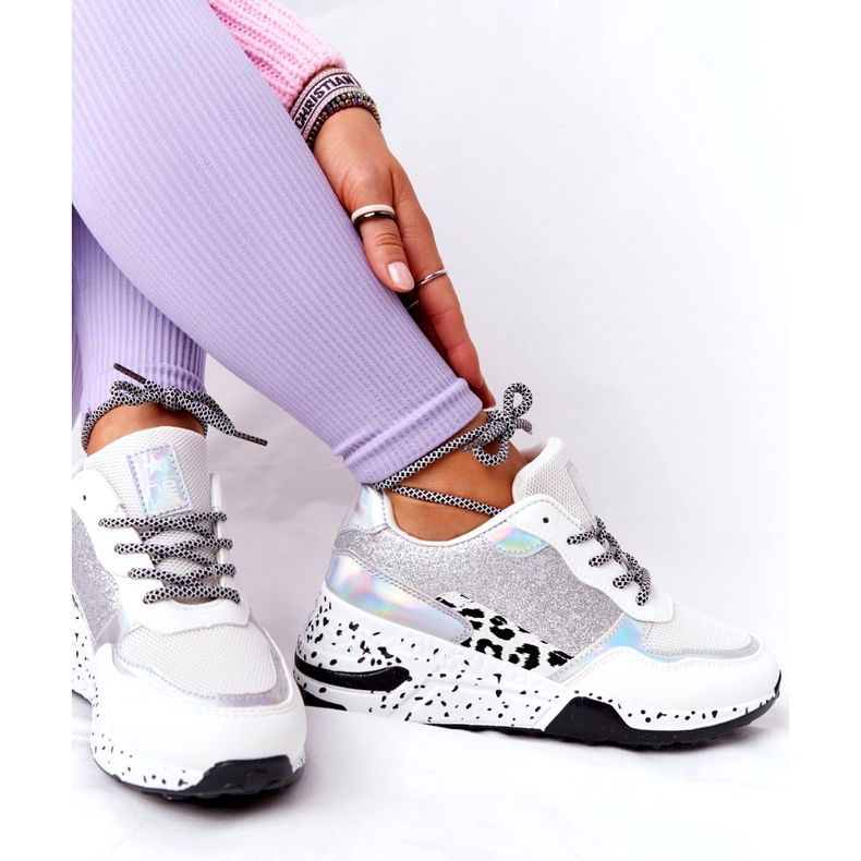 NEWS Tênis feminino cunha branco com brocado Avery 21SP26-3974 preto prata 4