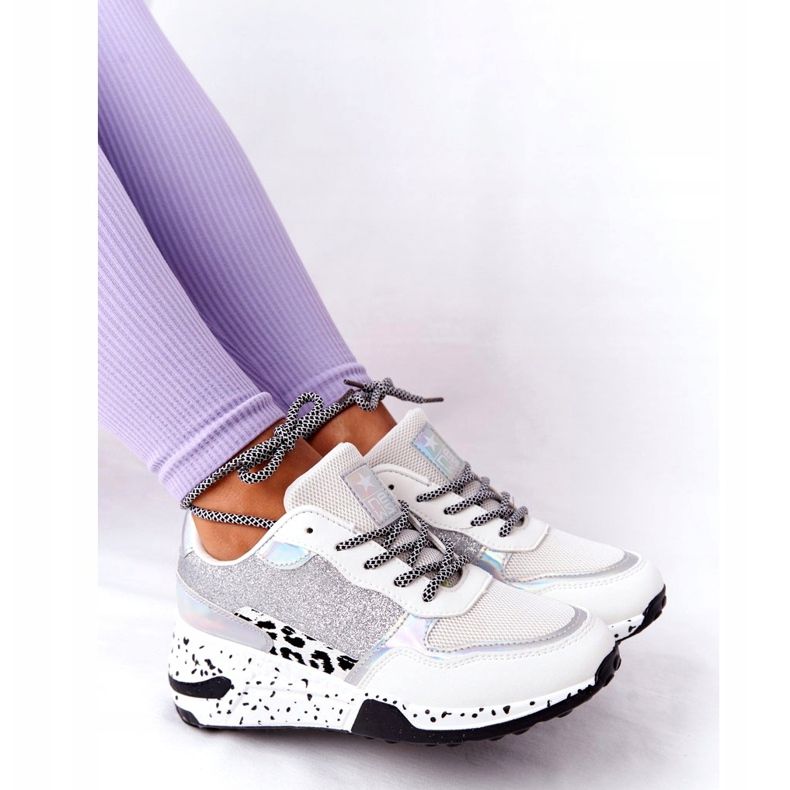 NEWS Tênis feminino cunha branco com brocado Avery 21SP26-3974 preto prata 3