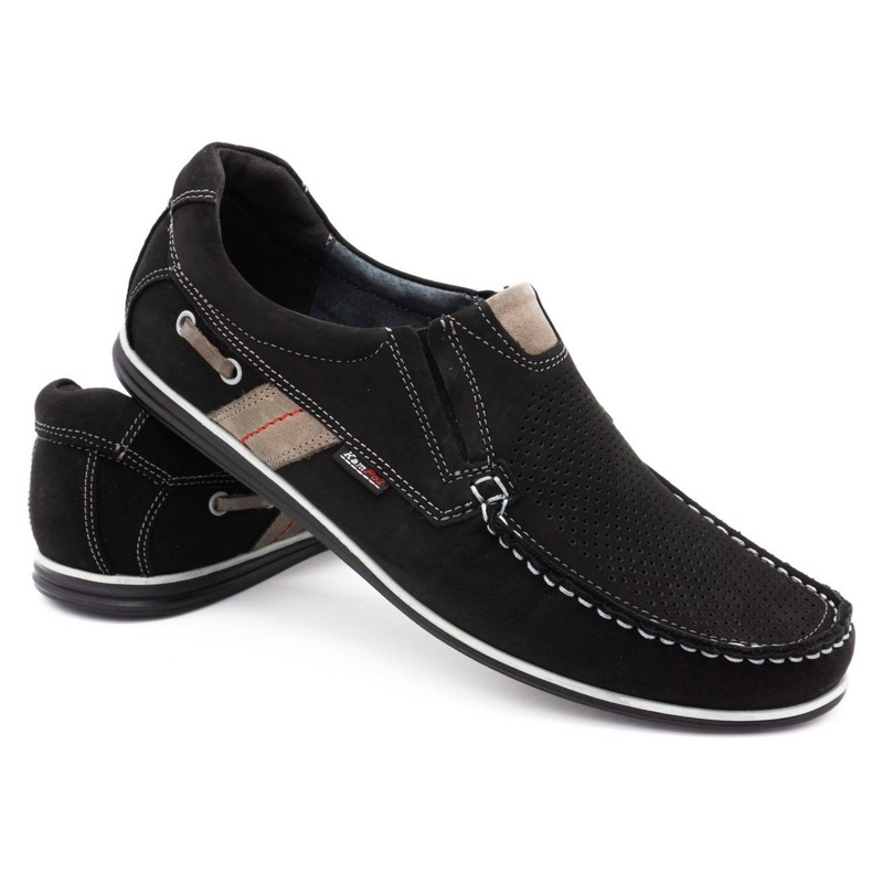 Kampol Mocassins masculinos abertos para o verão 53/3 / P pretos bege 4