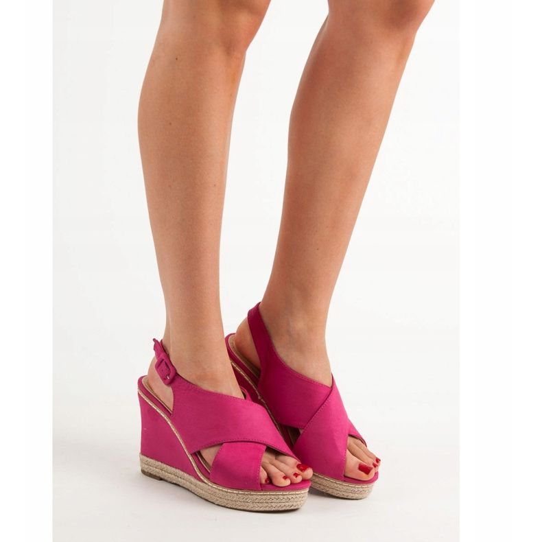 Anesia Paris Sandálias de cunha de camurça rosa 2