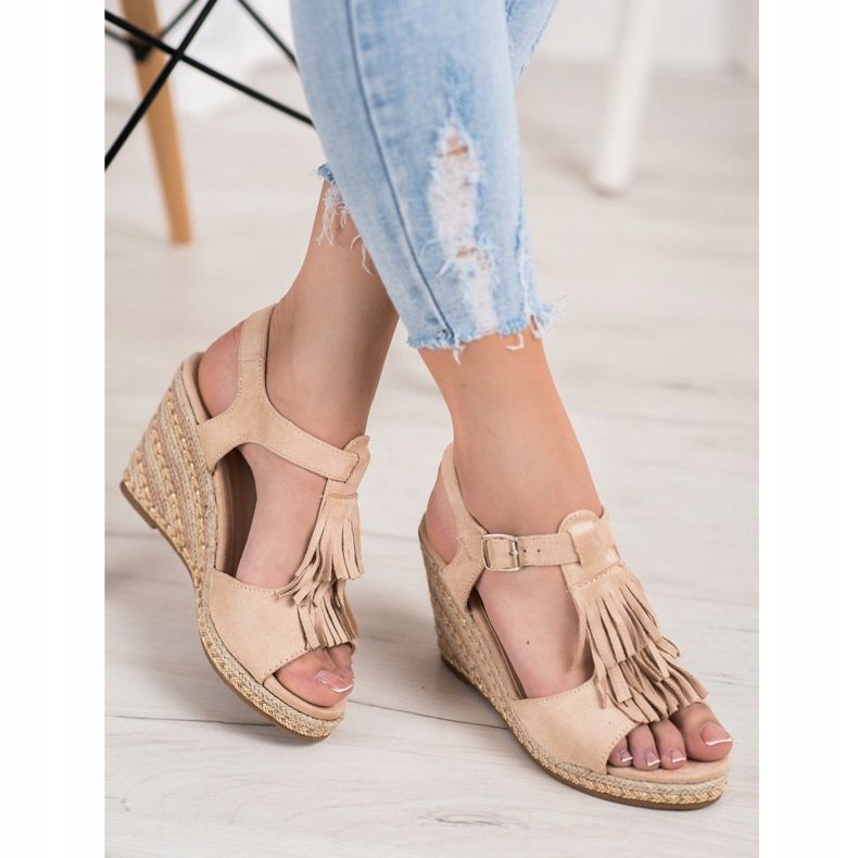 Small Swan Cunhas de camurça com franjas marrom 1