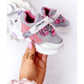 Tênis infantis esportivos branco e rosa Space Ride cinza multicolorido 2