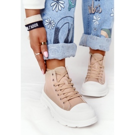 Tênis alto feminino com sola grande marrom claro trissy 2