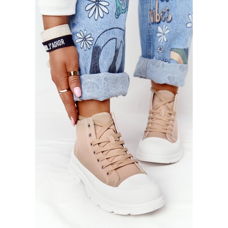 Tênis alto feminino com sola grande marrom claro trissy castanho 2