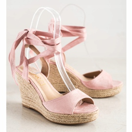Sabatina Sandálias amarradas na cunha rosa 1