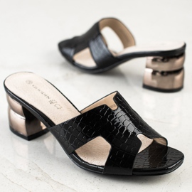 Goodin Chinelos Pretos Com Salto Decorativo 1