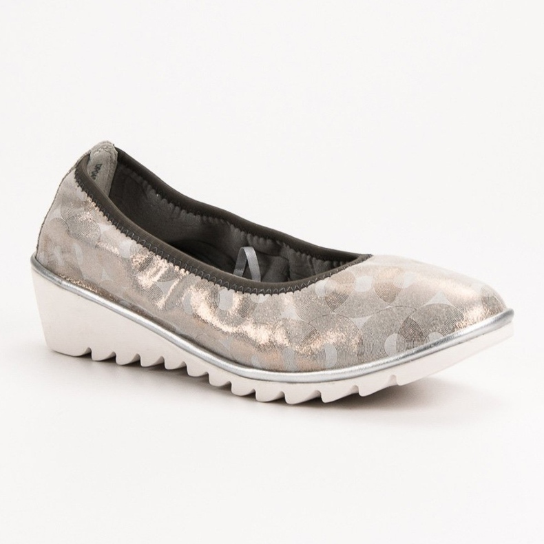 Filippo Bailarina de couro em cunha bege dourado 1