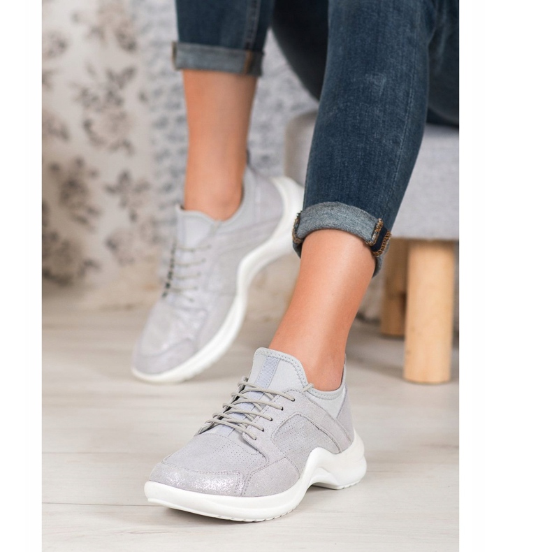 Calçados esportivos feitos de couro VINCEZA cinza 1