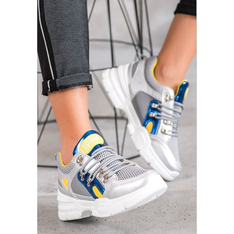 Bella Paris Tênis da moda com malha cinza multicolorido 2