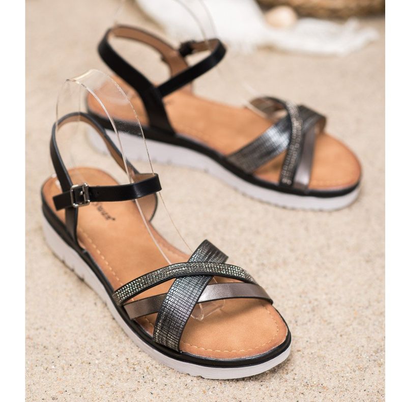 Small Swan Sandálias confortáveis ​​com zircônia cúbica preto 1