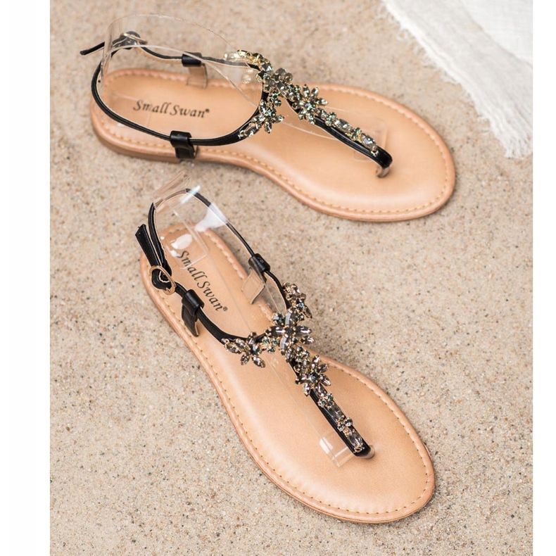 Small Swan Sandálias Elegantes Com Zircônia Cúbica preto 1